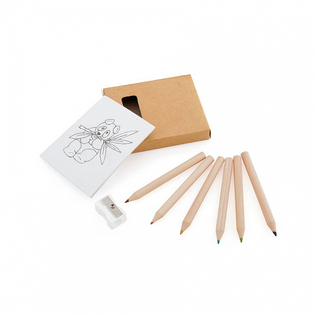 Набор цветных карандашей с раскрасками и точилкой "Figgy", 7,4х9х1,5см, дерево, картон, бумага с логотипом  заказать по выгодной цене в кибермаркете AvroraStore