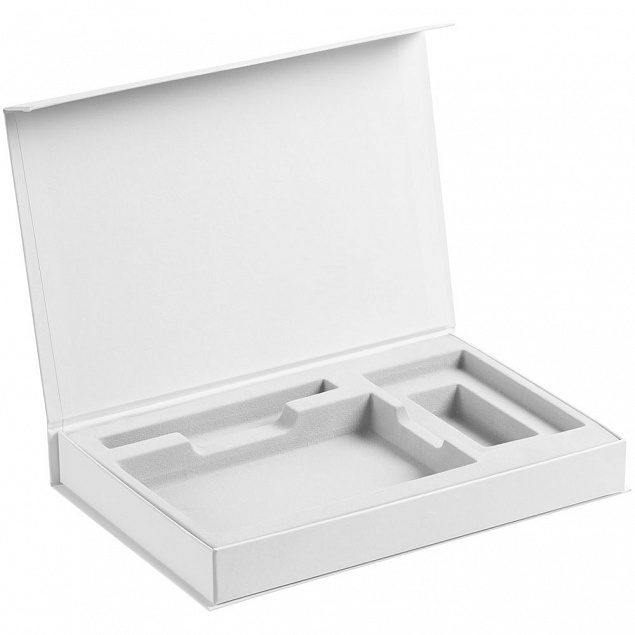 Коробка Silk с ложементом под ежедневник, аккумулятор и ручку, белая с логотипом  заказать по выгодной цене в кибермаркете AvroraStore