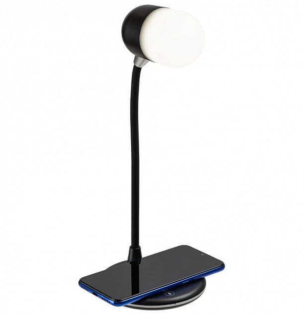 Лампа с колонкой и беспроводной зарядкой lampaTon, черная с логотипом  заказать по выгодной цене в кибермаркете AvroraStore