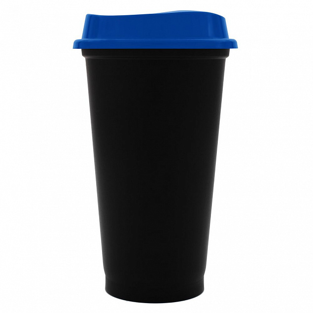 Стакан с крышкой Color Cap Black, черный с синим с логотипом  заказать по выгодной цене в кибермаркете AvroraStore