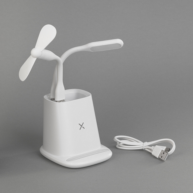 Карандашница "Smart Stand" с беспроводным зарядным устройством, вентилятором и лампой (2USB разъёма) с логотипом  заказать по выгодной цене в кибермаркете AvroraStore