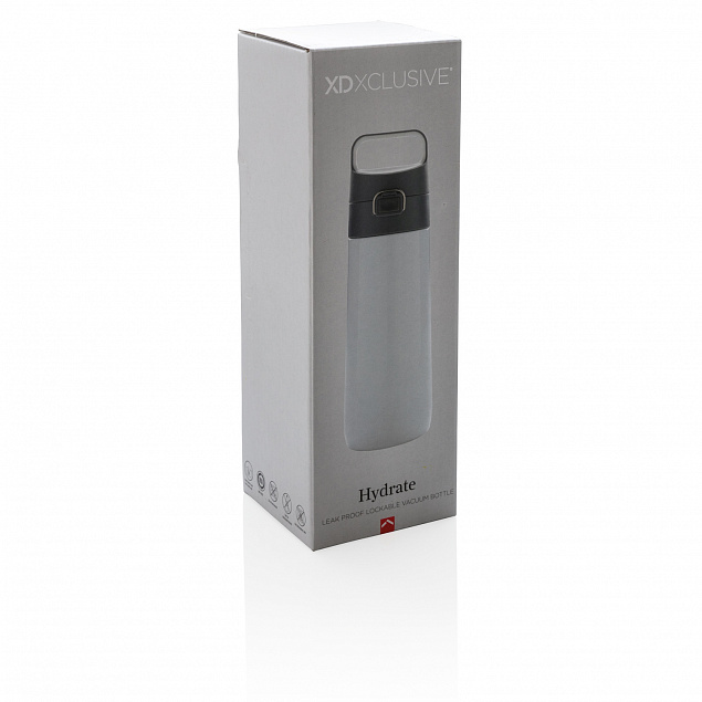 Герметичная вакуумная бутылка для воды Hydrate, белый с логотипом  заказать по выгодной цене в кибермаркете AvroraStore