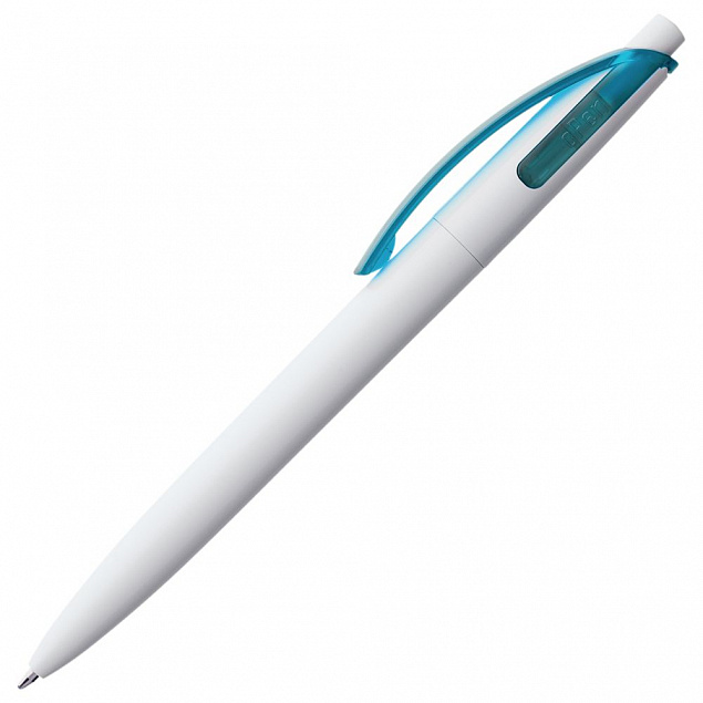 Ручка шариковая Bento, белая с голубым с логотипом  заказать по выгодной цене в кибермаркете AvroraStore