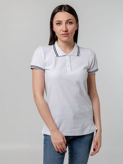 Рубашка поло женская Virma Stripes Lady, белая с логотипом  заказать по выгодной цене в кибермаркете AvroraStore