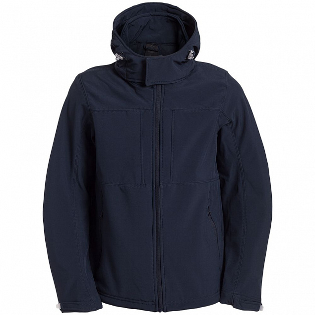 Куртка мужская Hooded Softshell темно-синяя с логотипом  заказать по выгодной цене в кибермаркете AvroraStore