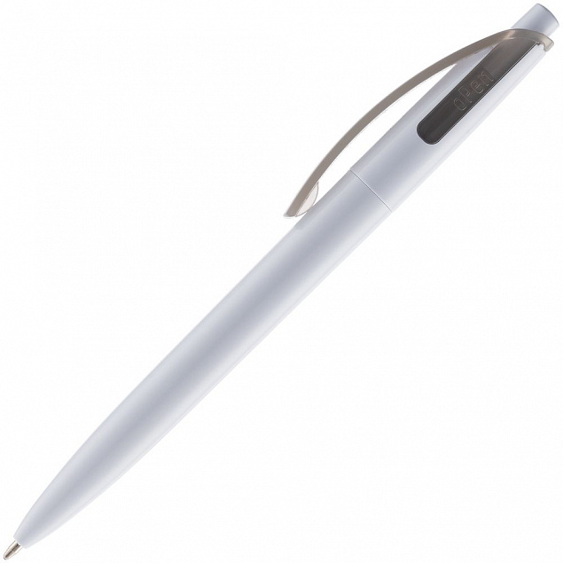 Ручка шариковая Bento, белая с серым с логотипом  заказать по выгодной цене в кибермаркете AvroraStore