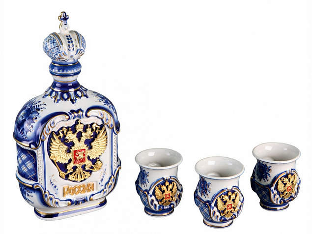 Набор «Россия»: штоф для водки с тремя стопками с логотипом  заказать по выгодной цене в кибермаркете AvroraStore