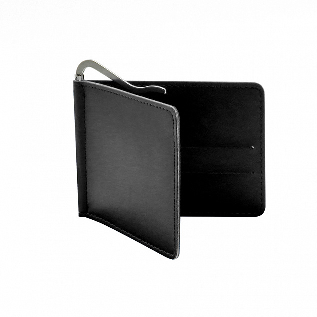 Держатель банковских карт Drogo с металлическим прижимом для купюр, черный с логотипом  заказать по выгодной цене в кибермаркете AvroraStore