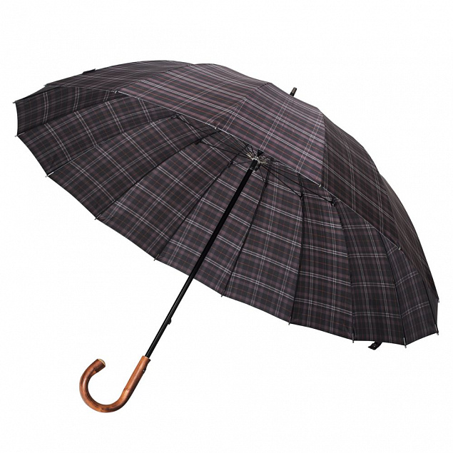 Зонт-трость Big Boss, серый в клетку с логотипом  заказать по выгодной цене в кибермаркете AvroraStore