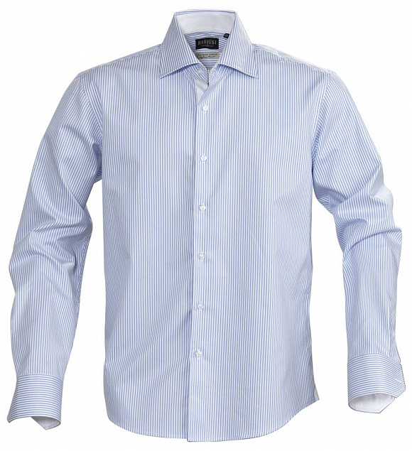 Рубашка мужская в полоску RENO, голубая с логотипом  заказать по выгодной цене в кибермаркете AvroraStore