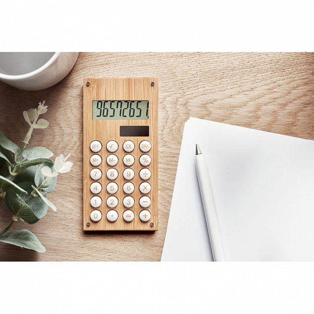 Калькулятор 8-разрядный бамбук с логотипом  заказать по выгодной цене в кибермаркете AvroraStore