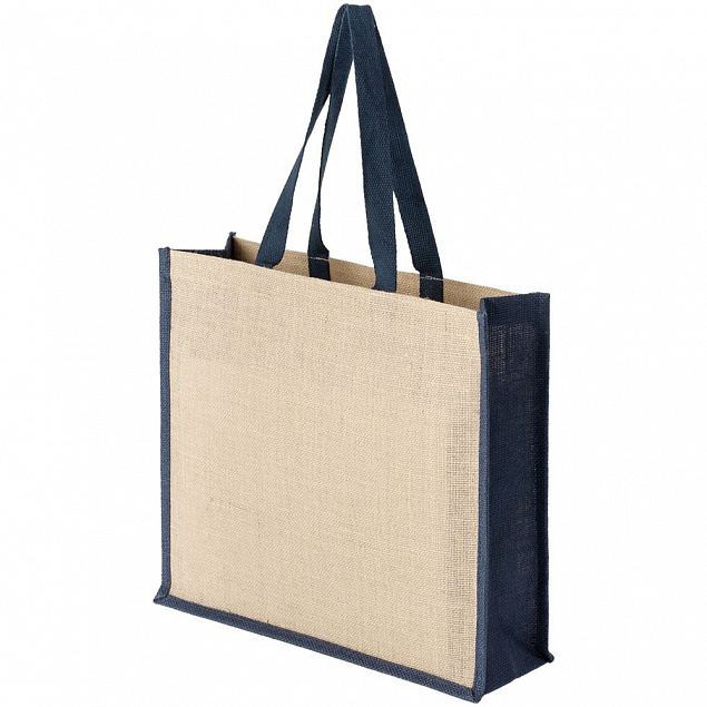 Холщовая сумка для покупок Bagari с синей отделкой с логотипом  заказать по выгодной цене в кибермаркете AvroraStore