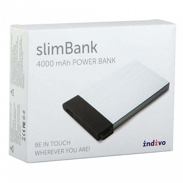 Внешний аккумулятор slimBank 4000 mAh с логотипом  заказать по выгодной цене в кибермаркете AvroraStore