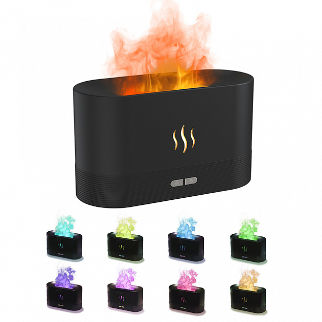 Светодиодный USB увлажнитель-ароматизатор Flame RGB, черный с логотипом  заказать по выгодной цене в кибермаркете AvroraStore