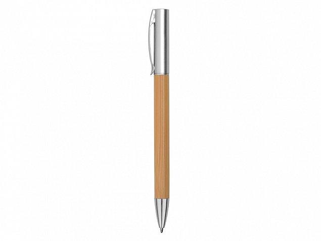 Ручка бамбуковая шариковая Saga, хром/бамбук с логотипом  заказать по выгодной цене в кибермаркете AvroraStore