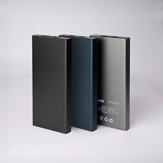 Универсальный аккумулятор OMG Iron line 10 (10000 мАч), металл, серебристый, 14,7х6.6х1,5 см с логотипом  заказать по выгодной цене в кибермаркете AvroraStore