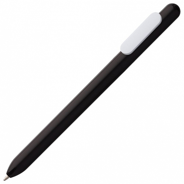 Ручка шариковая Slider, черная с белым с логотипом  заказать по выгодной цене в кибермаркете AvroraStore