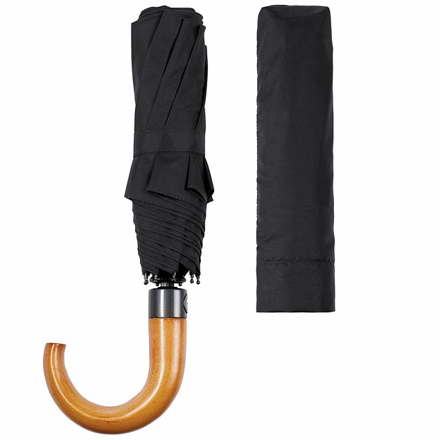 Складной зонт Unit Classic, черный с логотипом  заказать по выгодной цене в кибермаркете AvroraStore