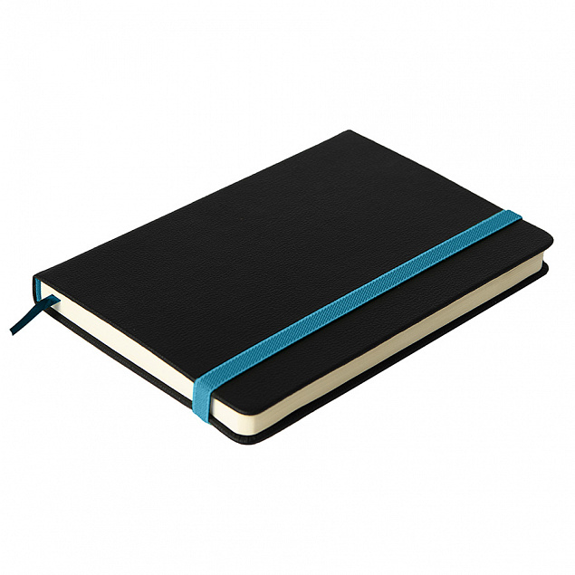 Ежедневник недатированный Ray, А5, черный/голубой, кремовый блок, без обреза с логотипом  заказать по выгодной цене в кибермаркете AvroraStore